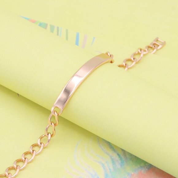 "Minimalist Rose Gold Bracelet with Polished Plate Accent, XPBL1080 - Picture 11 of 12